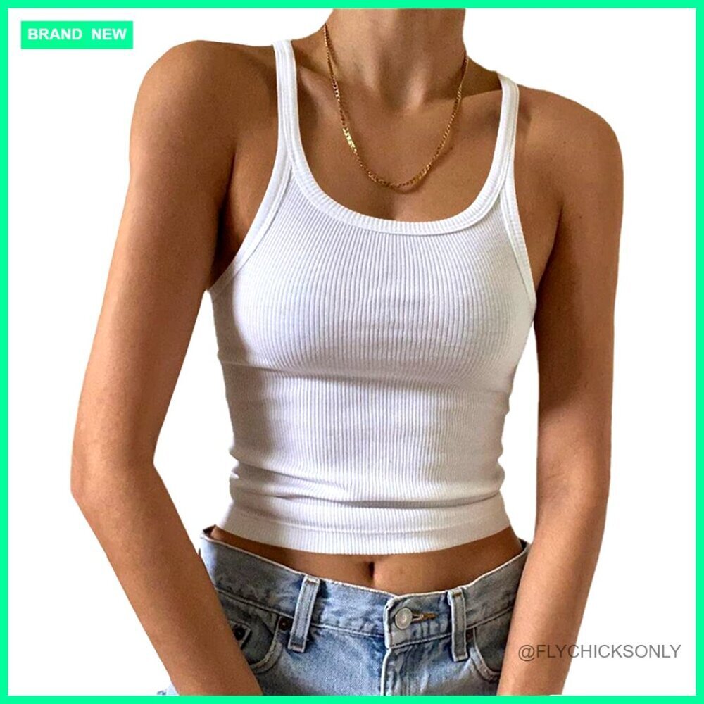 Sleeveless Ribbed Knit Tank Top Scoop Neck Fitted Cami Shirt